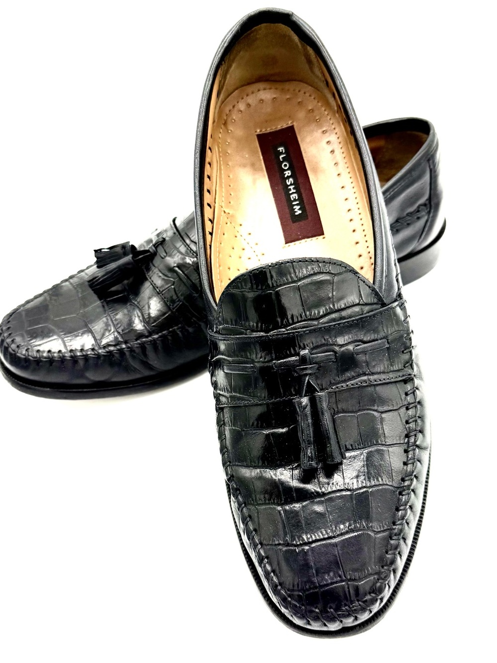 Florsheim Black Croc-Embossed Tassel Slip-On Loafers